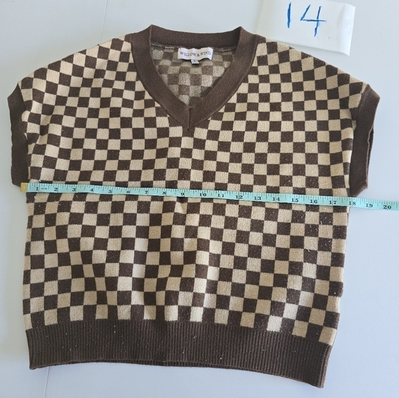 Willow&Wind Womens Checkered Pattern Print Brown&Tan Vest Sweater Sz Small - Picture 4 of 8